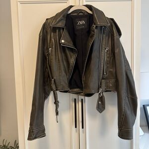 Zara Women's Dark Brown Leather Jacket